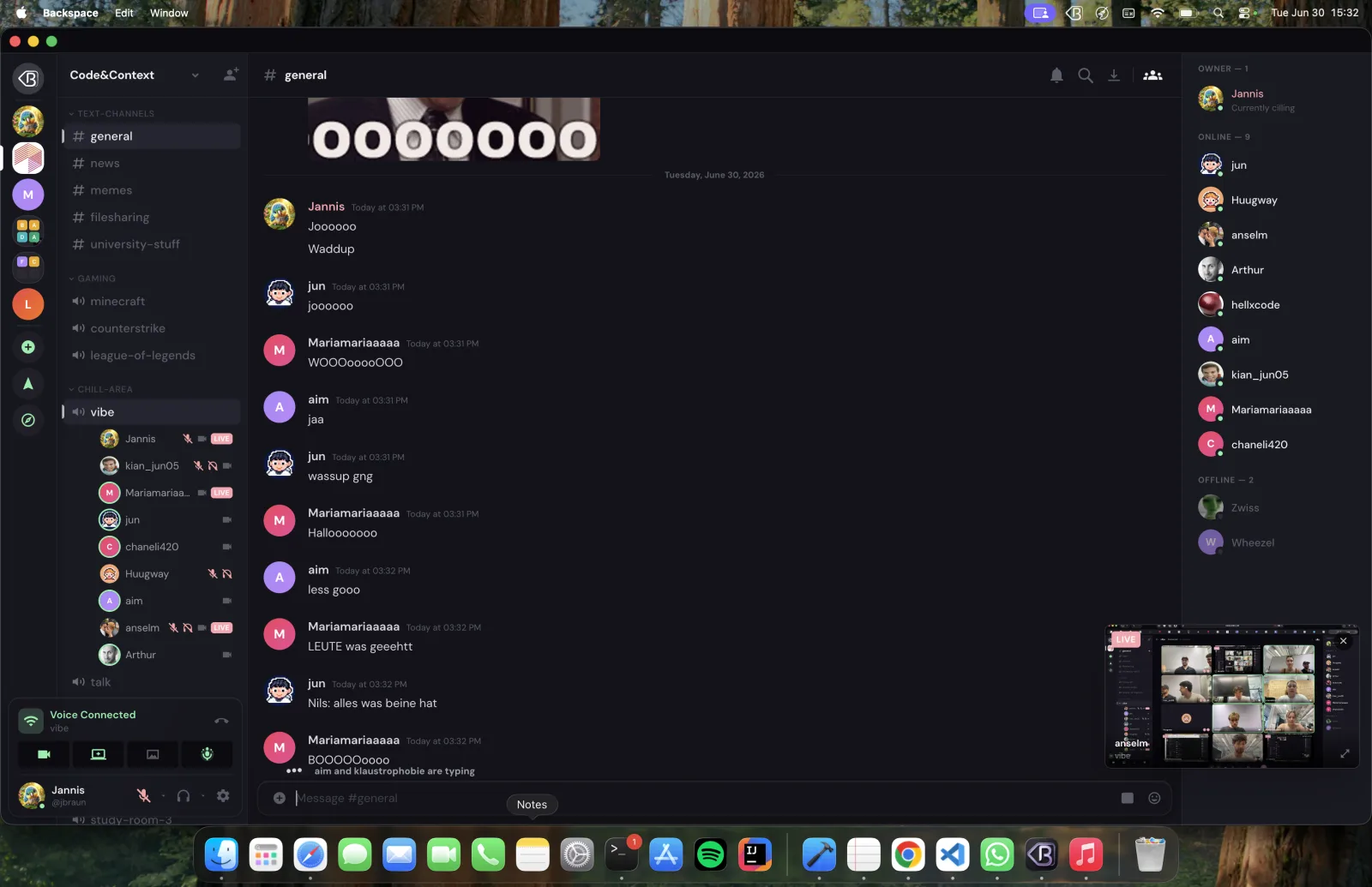 A text channel with messages and a typing indicator